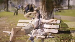 Without Bra: The beautiful Bella on a bench in a park #2