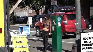 Without Bra: Chatting with the food truck guys while I wait for my food #3