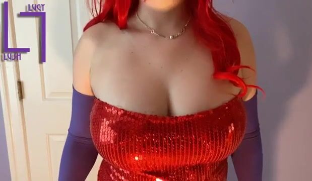 Lucy Lush  as Jessica Rabbit bouncing out of her dress