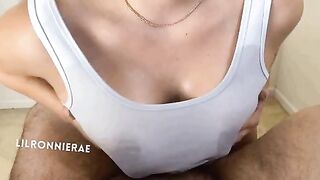 Milked him good in my white tank top!