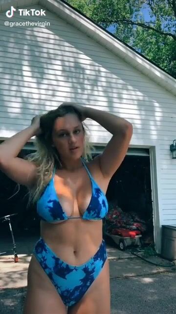 Busty Beautiful Blonde Bouncing in her Blue Bikini = Perfection