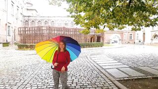 Big Boobs: Which do you like better, the 800 year old castle courtyard, the umbrella or maybe something else? #2