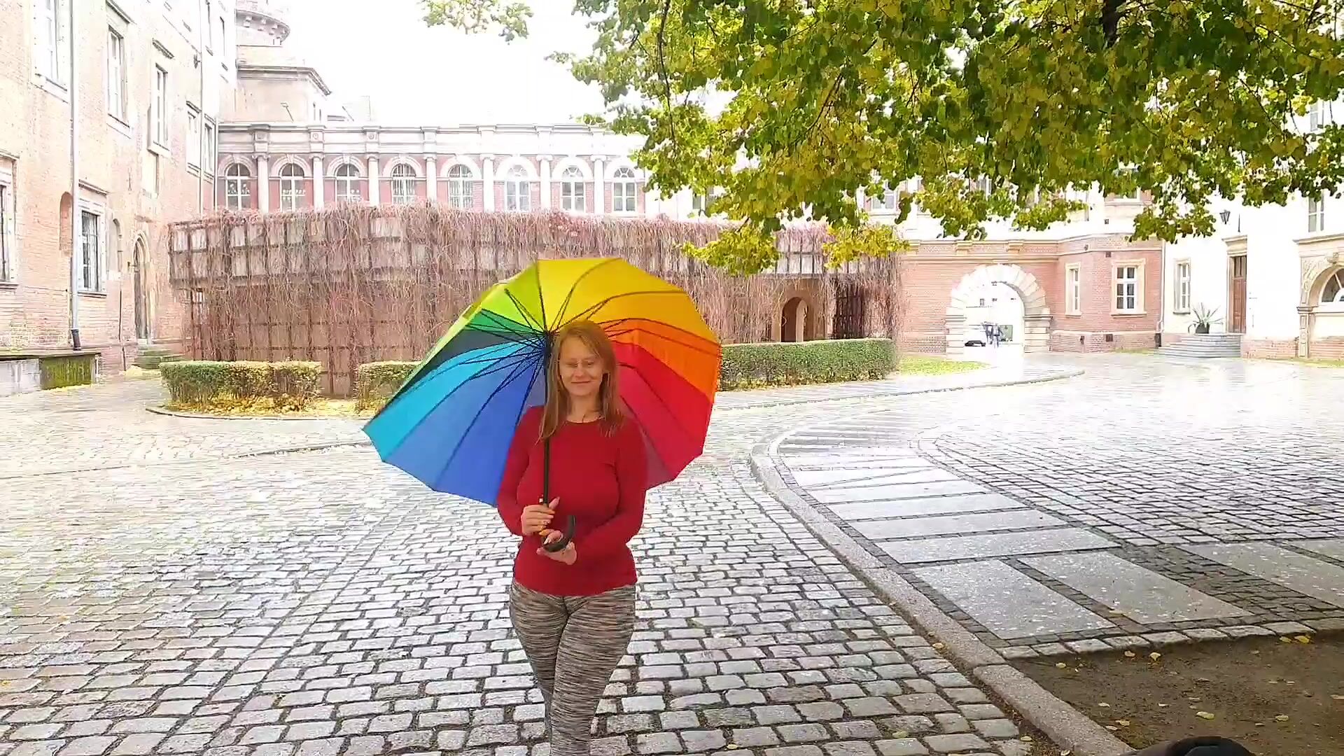 Which do you like better, the 800 year old castle courtyard, the umbrella or maybe something else?