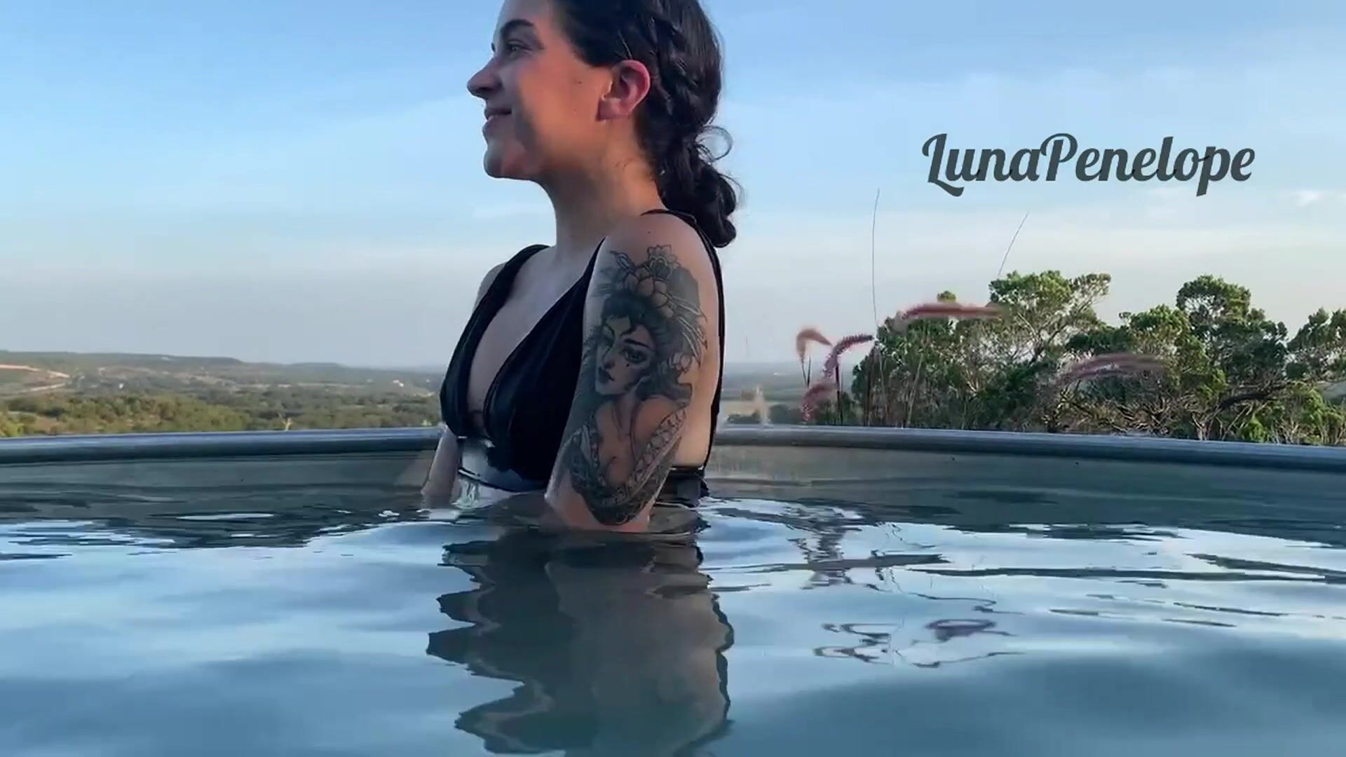 Showing off in the mini pool at the glamping site [stba]