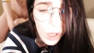 Schoolgirl cosplayer with glasses getting rough fuck