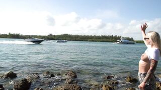 Without Bra: Waving at the boats #2